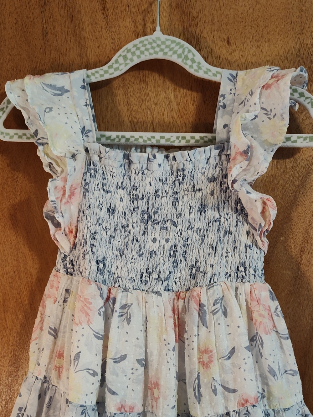 Haute Hippie Kids Style Girls Tiered Dress Mixed Floral Blue Pink Swiss Dot 4T - Picture 2 of 12